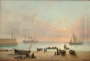 Strandparti Med Folkeliv 1877