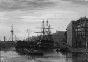 A Threemasted Barque Moored In A Scandinavian Port by Johan Jacob Bennetter