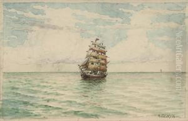 Frigate In Calm Water - view 1