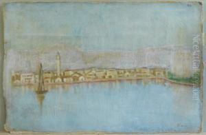 Benua, A. . Hafenszene Mit Segler Und Bergen Im Hintergrund by Albert Nikolaivich Benua