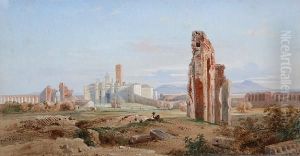 Vue De L'eglise Santa Croce Gerusalemme Avec L'aqueduc Claudien A Rome