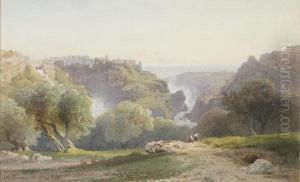 Les Chutes De Tivoli, Deux Personnages Assis Au Premier Plan