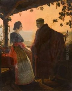 Conversation Sous La Pergola. by Jean Achille Benouville