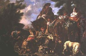 Group of shepherds with a horse by Domenico Brandi