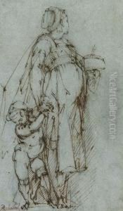 A Woman With A Putto Holding A Distaff