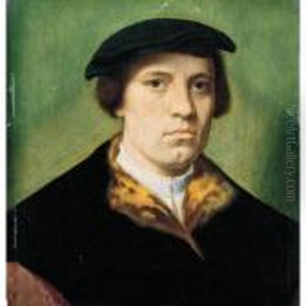 A Portrait Of A Gentleman, Head
And Shoulders, Wearing A White Shirt And A Black Fur-lined Coat - view 1