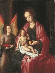 The Virgin And Child Attended By An Angel by Ambrosius Benson