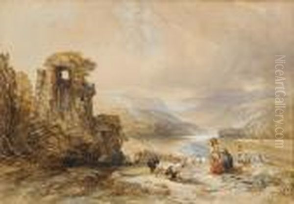 Travellers Resting By Ruins - view 1