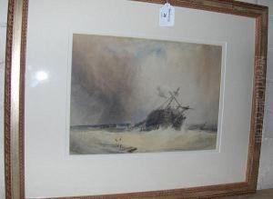Ship In Rough Seas With Figures Boarding Thelifeboats, Signed, Watercolour by Charles Bentley