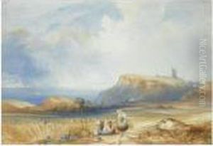 Distant View Of Scarborough Castle, Yorkshire by Charles Bentley