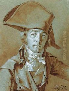 Portrait of a gentleman, half length, wearing a hat and a stock by Antoine Berjon