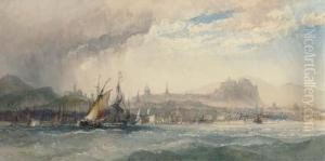 A Stiff Breeze Off Leith With A Panorama Of Edinburgh Beyond by Charles Bentley
