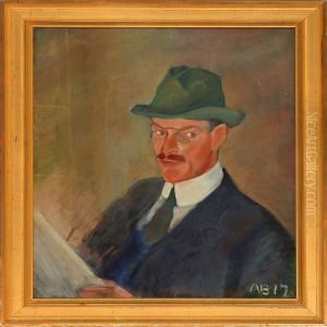 Portrait Of Einarrousthoi, Swedish Writer by Axel Bentzen