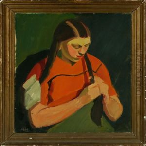 Young Girl Plaiting Herhair Young Girl Plaiting Herhair