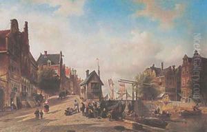 A view of the Singel near the Brouwersgracht, Amsterdam 1874 by Elias Pieter van Bommel