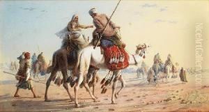 Bedouin Caravan In The Desert by Joseph-Austin Benwell