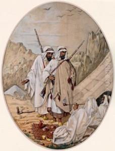 Araber Auf Der Rast Im Wustengebirge by Joseph-Austin Benwell