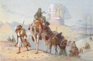 A Caravan With The Pyramids And Sphinx Beyond