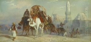 A Camel Train Leaving Luxor, Egypt by Joseph-Austin Benwell