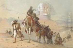 Caravan With The Pyramids And Sphinx Beyond by Joseph-Austin Benwell