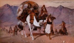 Camel Train In The Desert by Joseph-Austin Benwell