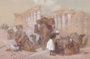 Arabs With Their Camels By Temple Ruins