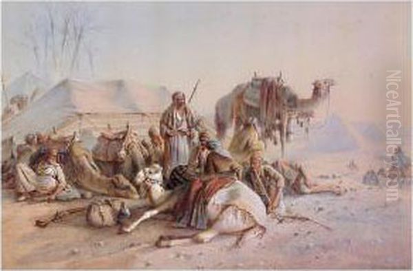 Halt In The Desert Near The Pyramids by Joseph-Austin Benwell