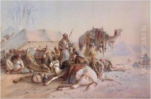 Halt In The Desert Near The Pyramids by Joseph-Austin Benwell