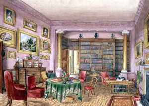 Library, Vinters, f.16 from an 'Album of Interiors' 1843 by Charlotte Bosanquet