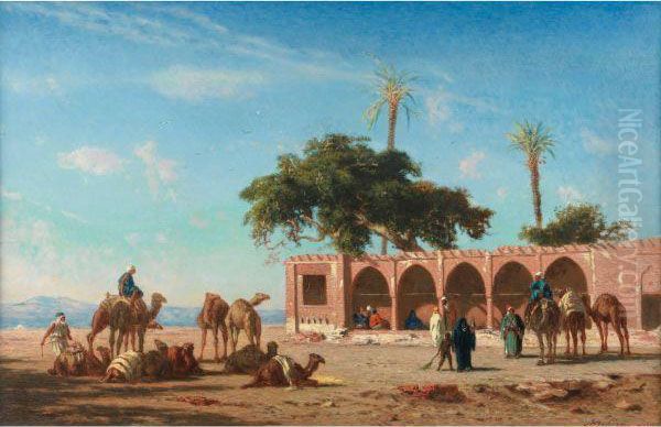 Le Repos De La Caravane A Siout, Egypte by Narcisse Berchere