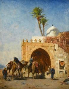 A Troop Of Camels Watering
