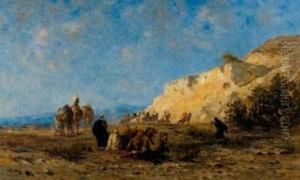 Cavaliers Et Chameliers Dans Le Desert
