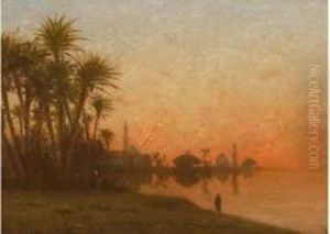 Crepuscule Sur Les Bords Du Nil . by Narcisse Berchere