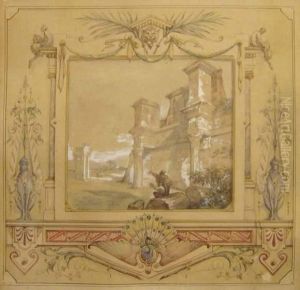 Decor Avec Paysage De Ruines by Emile Berchmans