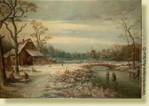 Paysage Hivernal Aux Patineurs by Emile Berchmans
