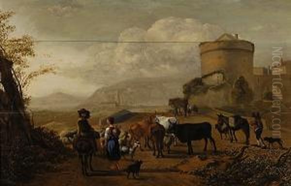 Shepherdess With Livestock Before Fortifications - view 1