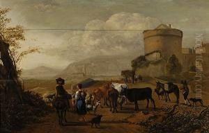 Shepherdess With Livestock Before Fortifications by Gerrit Adriaensz Berckheyde