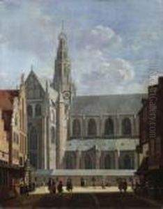 A View Of The North Transept Of The St. Bavo Church From Thesmedestraat In Haarlem