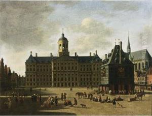 Amsterdam: A View Of The Dam With The Town Hall, The Nieuwe Kerk And The Waag