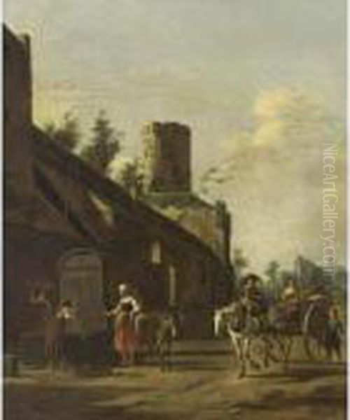 Peasants At A Fountain By The
City Wall Of Cologne With A View Of The Church Of St. Pantaleon's In The
Distance - view 1