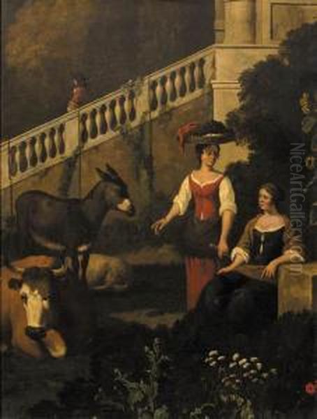 Peasantwomen In The Garden Of A Mansion - view 1