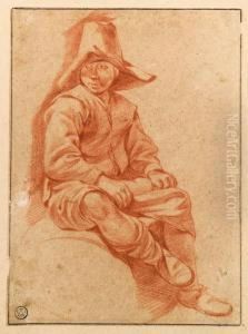 A Peasant Boy Seated On A Barrel Looking To The Left