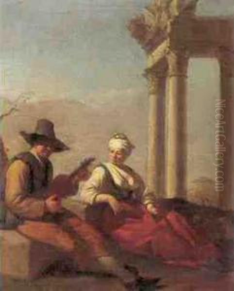 A Couple Making Music, Seated In A Landscape With Ruins - view 1