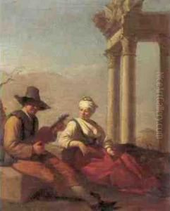 A Couple Making Music, Seated In A Landscape With Ruins A Couple Making Music, Seated In A Landscape With Ruins
