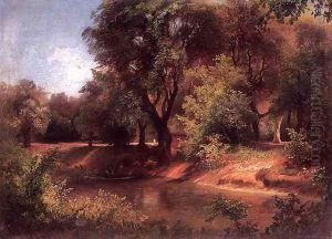 Forest Scene with River by Sandor Brodszky