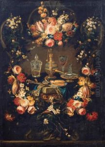 Couronne De Fleurs Autour D'une Table Ornee De Verreries