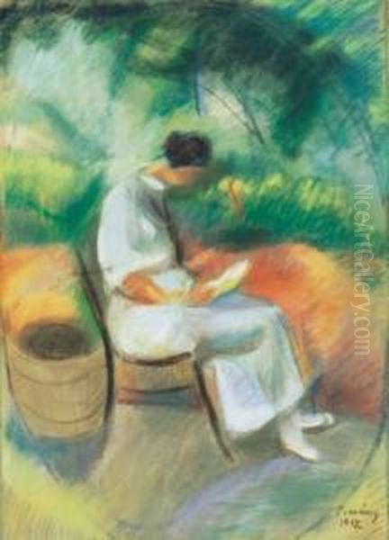 Reading Woman In The Villa Garden (wife Of The Artist, Leni),1912 - view 1