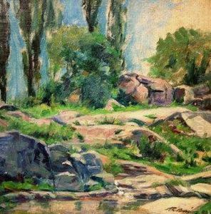 Wooded River Landscape by Robert Bereny