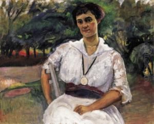 Girl In White Dress In The Garden by Robert Bereny