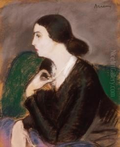Lady In Green Armchair With String Of Pearls (portrait Of Mrs Jabokovits)
